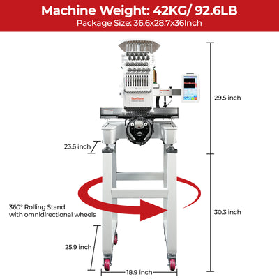 10-Needle Home Embroidery Machine with Smart Touch Screen,9.5"x14.2" Embroidery Area,1200SPM Max Speed, Ideal for DIY T-Shirts, Hats, Tote Bags