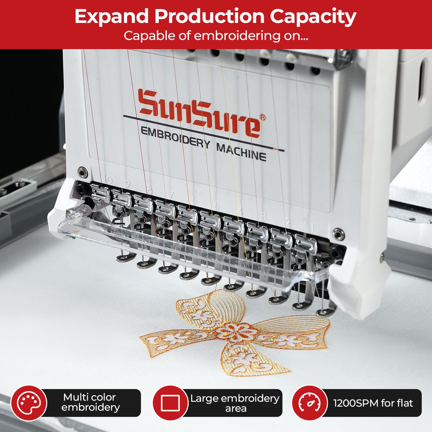 10-Needle Home Embroidery Machine with Smart Touch Screen,9.5"x14.2" Embroidery Area,1200SPM Max Speed, Ideal for DIY T-Shirts, Hats, Tote Bags