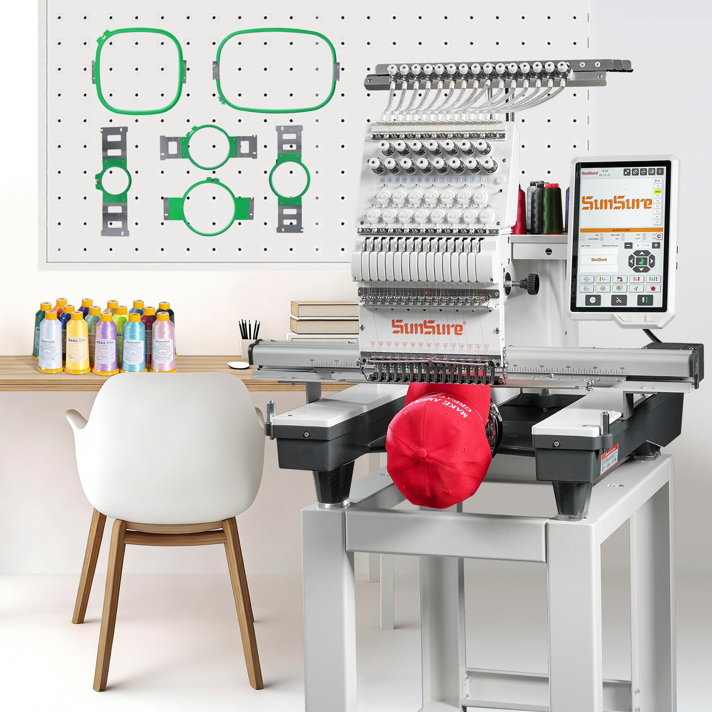 15-Needle Commercial Embroidery Machine, 24"x16" Large Embroidery Area, 1200 SPM High Speed, with Touch Screen & Advanced Photo-to-Pattern, for Batch Production of Hats, Apparel